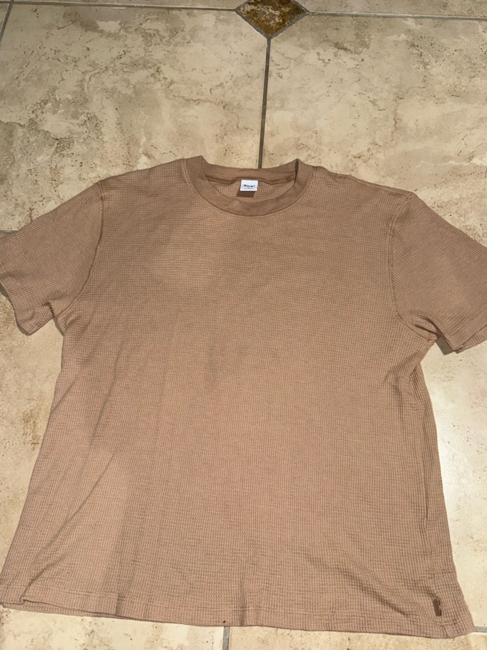 TNA Short-Sleeve Waffle Crewneck Tee in Light Brown